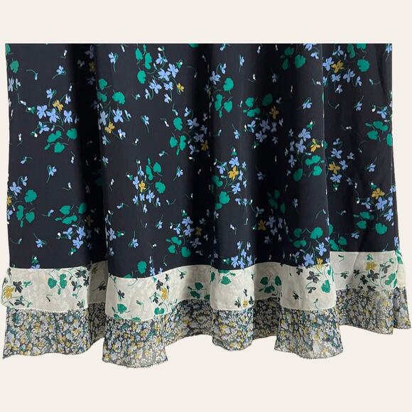 Ann Taylor Blue Mixed Floral Print Flounce Short Sleeve Dress Size 12 - Picture 9 of 13